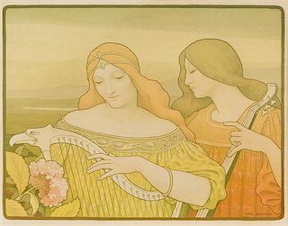 * Paul Berthon, (French, 1872-1909), Women with Harp