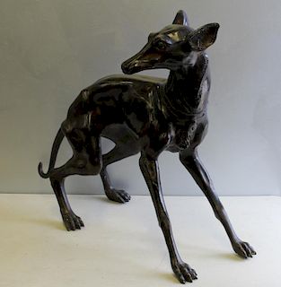Vintage Patinated Bronze Sculpture of a Whippet.