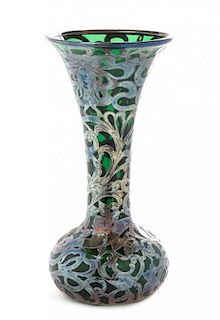 * An Art Nouveau Silver Overlay Glass Vase, Height 10 inches.