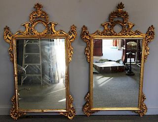 Matched Pair Carved and Giltwood Italian Mirrors.