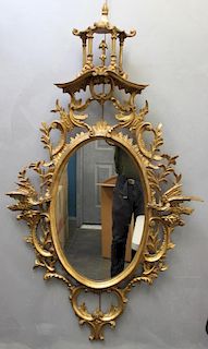 Rococo Carved and Giltwood Mirror with Pagoda