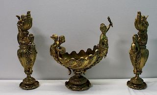 Antique Gilt Bronze Figural Garniture Set.