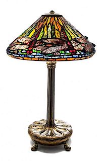 * A Tiffany Studios Gilt Bronze Lamp Base, Height overall 26 1/2 inches.