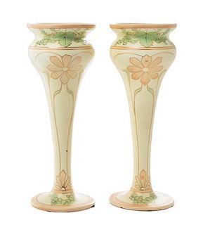* A Pair of Royal Dux Art Nouveau Porcelain Vases, Height 13 1/2 inches.