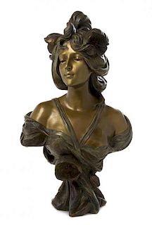 * A German Art Nouveau Terracotta Bust, Height 24 1/2 inches.