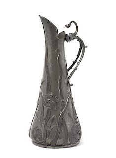 * An Art Nouveau Pewter Ewer, Height 14 3/8 inches.
