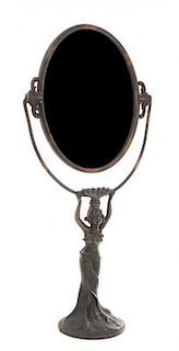 * An Art Nouveau Cast Metal Figural Dressing Mirror, Height 17 inches.