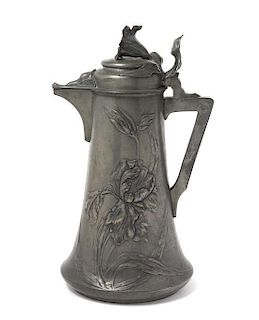 * A German Art Nouveau Pewter Tankard, Height 15 1/8 inches.