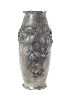 * A French Art Nouveau Pewter Vase, Height 9 3/4 inches.