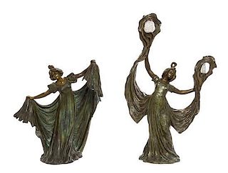 * Two Art Nouveau Style Cast Metal Figural Lamps, Height of taller 20 1/2 inches.