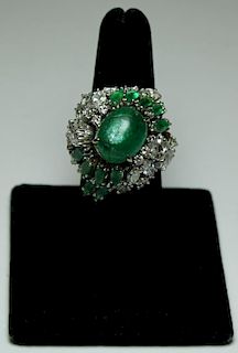JEWELRY. 14kt Gold Emerald, and Diamond Ring.