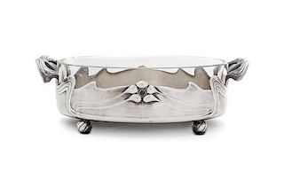 * A German Art Nouveau Silver-Plate Two-Handled Serving Dish, Width over handles 8 1/4 inches.