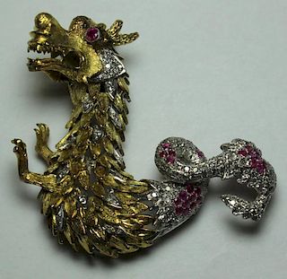 JEWELRY. 18kt Gold Dragon with Diamonds and