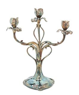 * An Art Nouveau Silver-Plate Three-Light Candelabra, Height 11 3/4 inches.