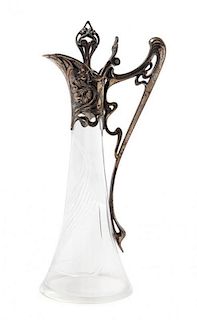 * A German Glass and Silver-Plate Mounted Pitcher, Height 15 3/4 inches.