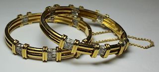 JEWELRY. Pair of 14kt Gold and Diamond Simulant