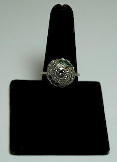 JEWELRY. Diamond and Emerald White Gold Ring.