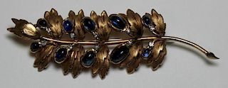 JEWELRY. 14kt Gold, Sapphire, and Diamond Brooch.