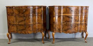 Pair of Antique Continental Serpentine Front