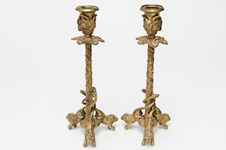 Neoclassical-Style Gilt Bronze Candlesticks, Pair