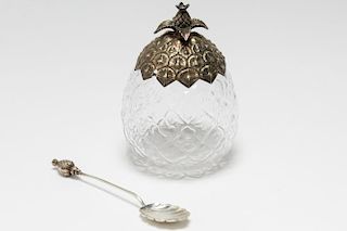 Gorham Sterling Silver & Glass Jar, Pineapple-Form