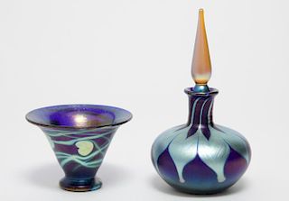 Lundberg Studios, Art Glass Perfume Bottle & Bowl