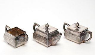 Aesthetic Movement Silver-Plate Tea Set, 3 Pieces