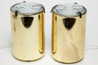 Mid-Century Modern Brass Can Lamps, Pair