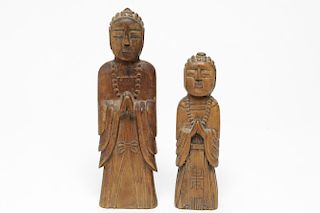 Asian Carved Wood Standing Buddhas, 2