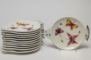 Italian Hand-Painted Fish-Form Pottery Plates, 12