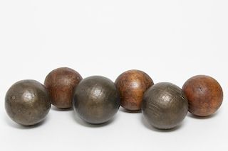 Antique Metal & Wood Carpet Balls, Group of 6