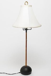 Mid-Century Architectural Cast Iron & Bamboo Lamp