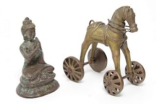 South Asian Indian Cast Metal Buddha & Horse Toy