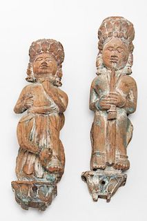 South Asian Indian Putali Figures, Carved Wood, 2