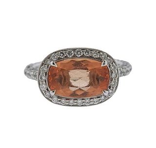 18k Gold Orange Gemstone Diamond Ring