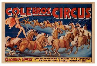 Cole Bros. Circus. Georgia Sweet Riding and Driving 16 Horses.