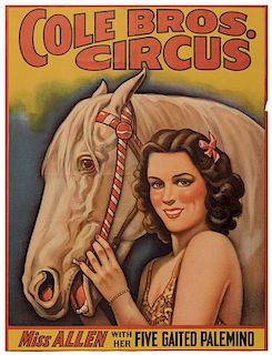 Cole Brothers Circus. Miss Allen with her Five Gaited Palomino.