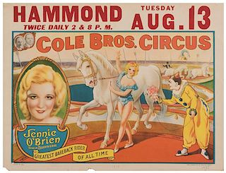Cole Brothers Circus Equestrienne Jennie O’ Brien Window Card.