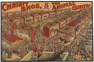 Christy Brothers Five Ring Wild Animal Show Poster.