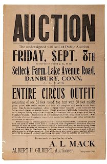 A.L. Mack Circus Auction Broadside. 1911.