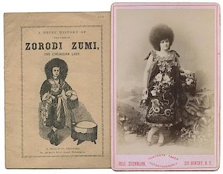Group of CDVs, a Cabinet Photo, and Pitchbook of Milla Zulu, Zoe Zolena, Zula Zarah, Zuruby Hannum, and Others.