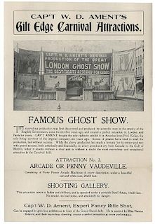 Cap’t W.D. Ament’s Gilt Edge Carnival Attractions. Famous Ghost Show Herald.