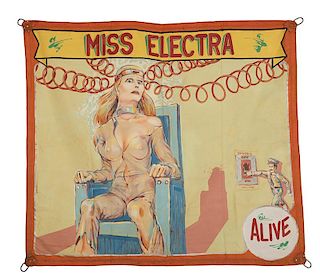 Miss Electra. Painted Canvas Sideshow Banner.