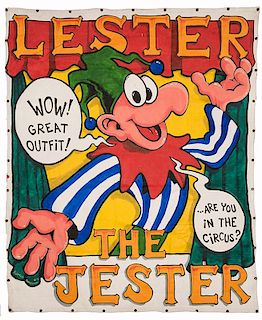Lester the Jester. Painted Canvas Sideshow Banner.