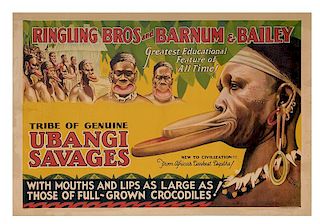Ringling Bros. & Barnum and Bailey. Tribe of Genuine Ubangi Savages. Mouths and Lips as Large as Full Grown Crocodiles.