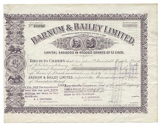 Barnum & Bailey Limited Stock Share Certificate.