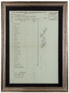 Ringling Bros. Strobridge Lithographing Co. Poster Invoice.