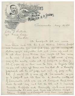Walter L. Main Circus. Three Autograph Letters Signed.