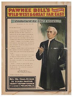 Pawnee Bill’s Wild West & Great Historic Far East. Endorsed by the Clergy.