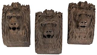 Trio of Nineteenth Century Lion’s Head Architectural Corbels.
